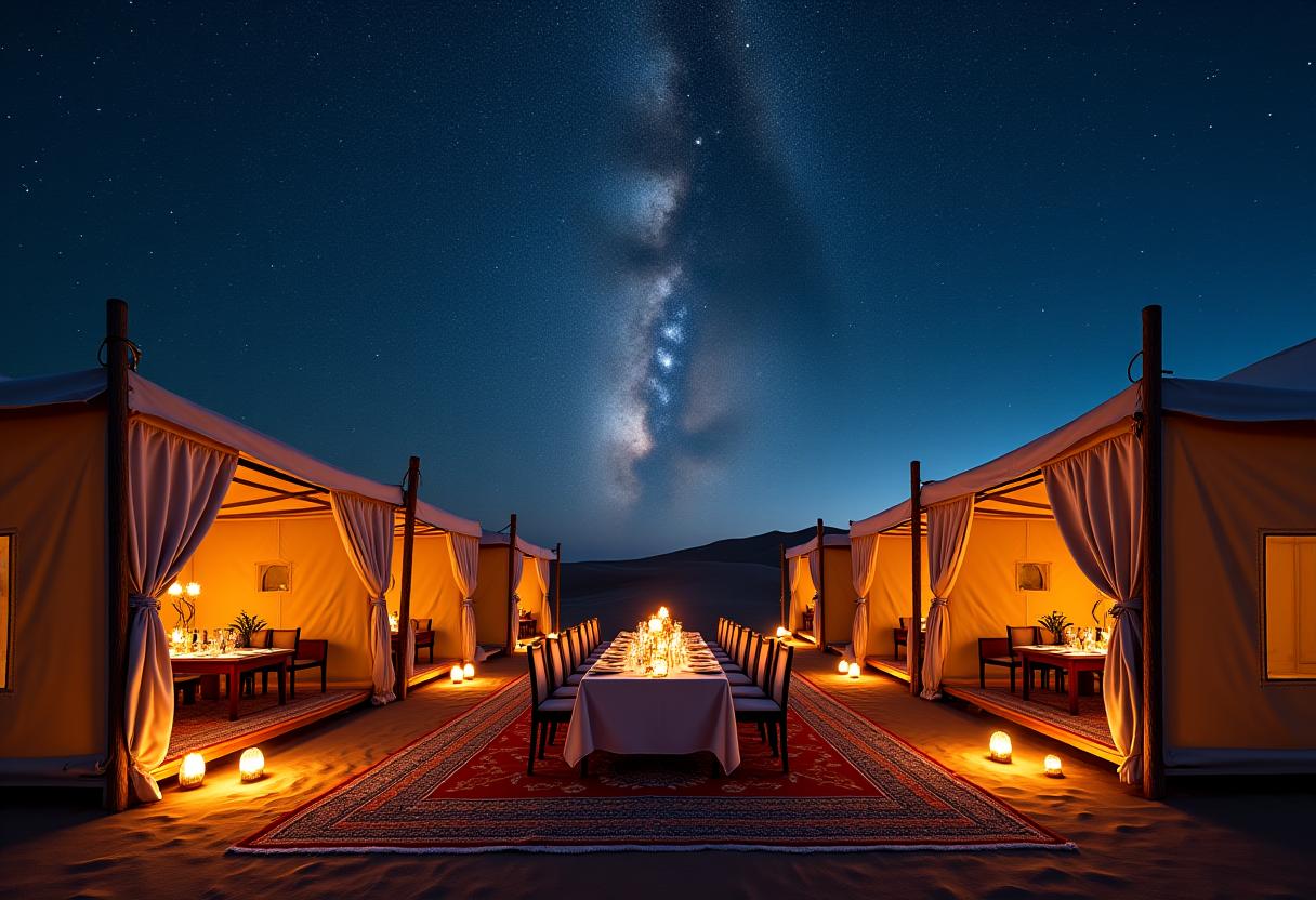 Campement de luxe au Sahara sous les étoiles