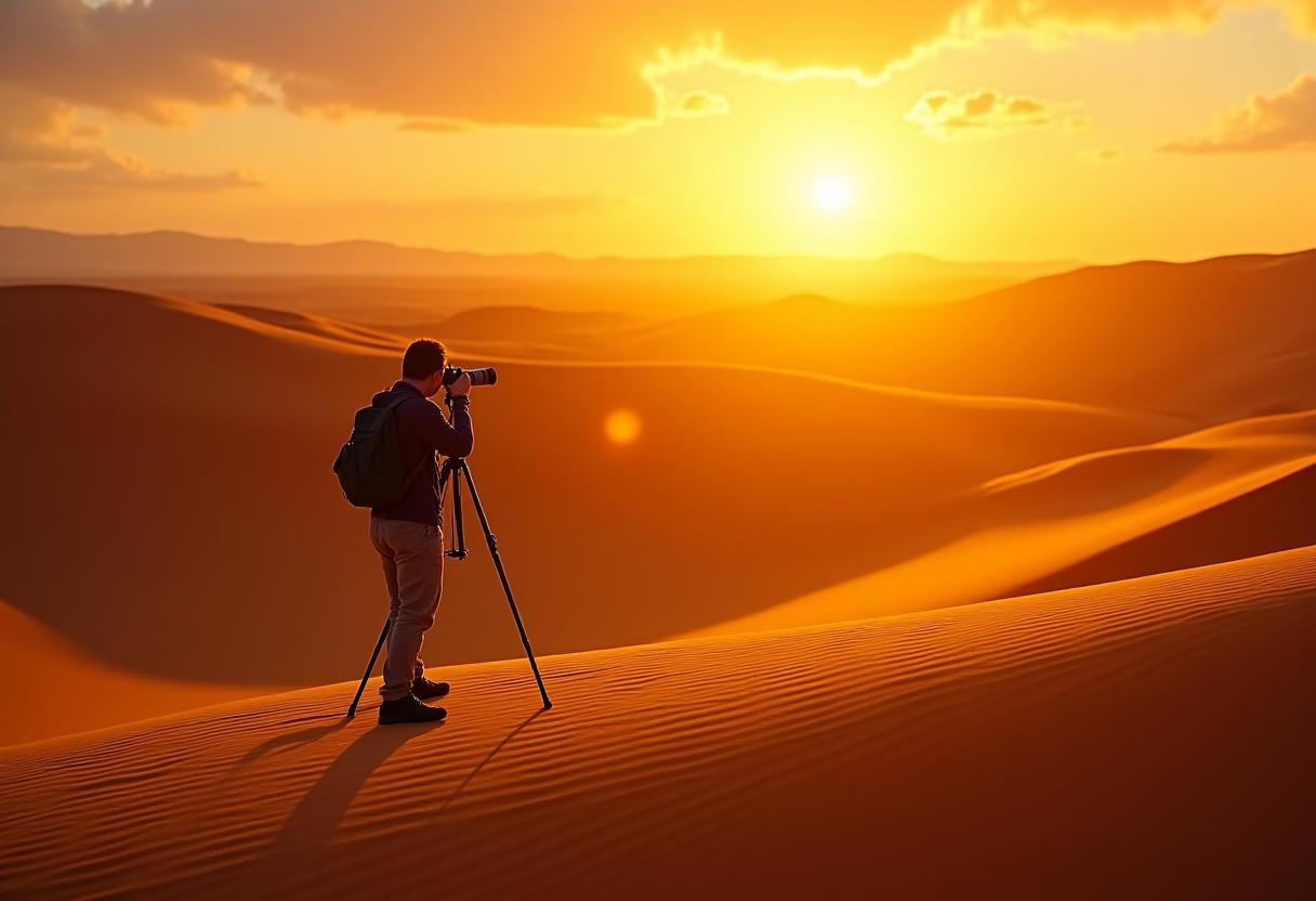 Safari photographique pendant l'heure dorée dans les dunes